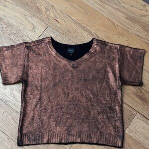 Nicole by Nicole Miller Metallic Copper V-Neck Sweater